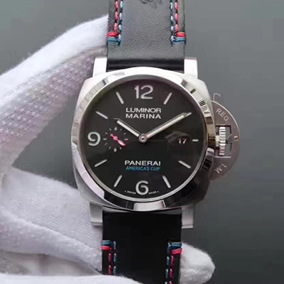 20180810112504213445 Panerai Luminor Marina 1950 PAM727 Americas Cup 2017 ZF Factory Black Leather Strap Black Dial Replica Watch - UK Replica