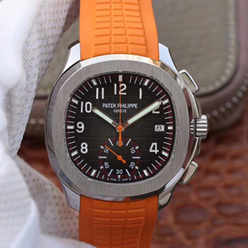 20180913114725637586 Patek Philippe Aquanaut Chronograph 5968A Orange Rubber Strap Black Dial Replica Watch - UK Replica