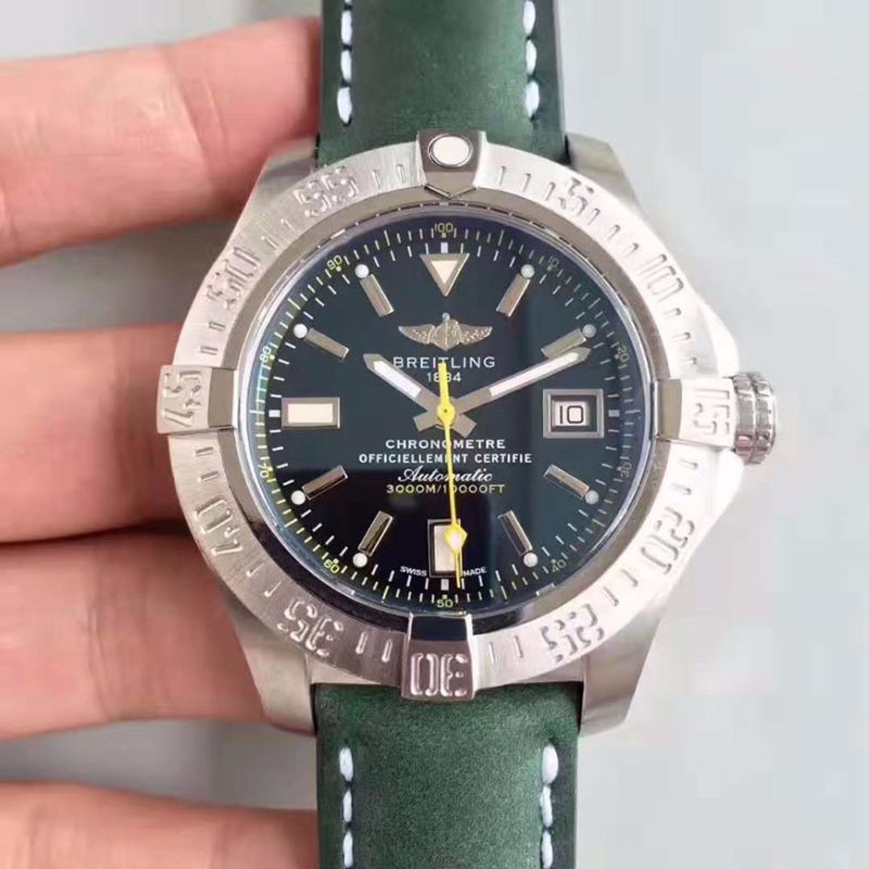 20181026155700880937 Breitling Avenger II Seawolf A1733110/BC30/435X/A20BASA.1 Green Leather Strap GF Factory Black Dial Replica Watch - UK Replica