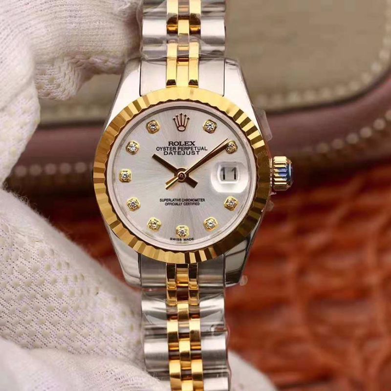 20181027141048347027 Rolex Lady Datejust 18K Gold 28MM Silver Dial Replica Watch - UK Replica