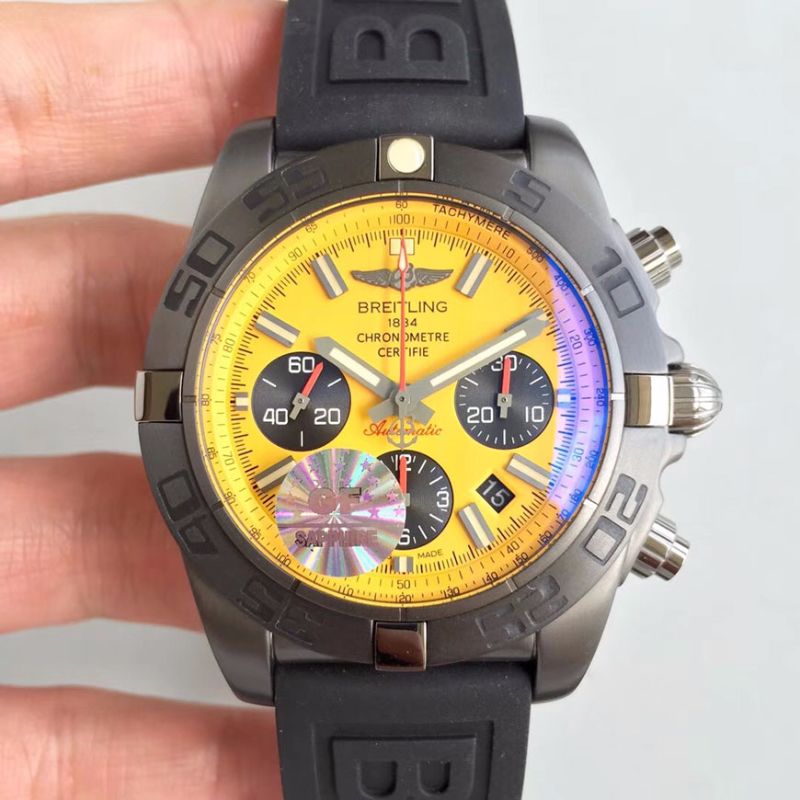 20181103134425450055 Breitling Chronomat 44 Blacksteel MB0111C3/I531/262S/M20DSA.2 GF Factory Yellow Dial Replica Watch - UK Replica