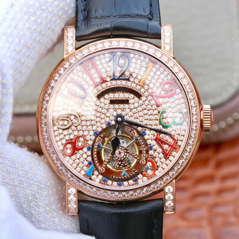 20190123132300983091 Franck Muller Round Color Dreams Tourbillon 18K Rose Gold Diamond Dial Replica Watch - UK Replica