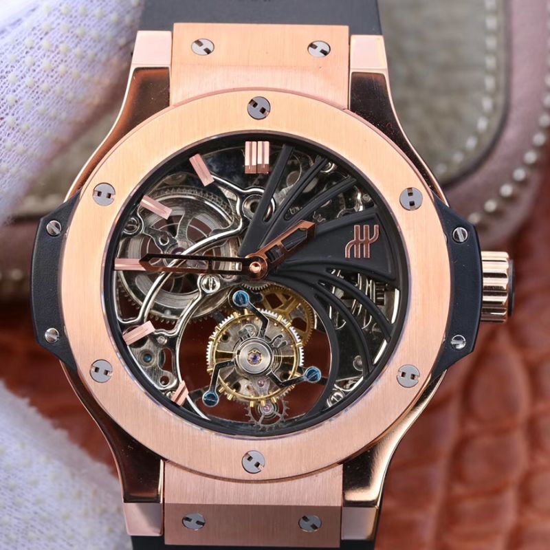 20190220160606003909 Hublot Big Bang Hollow Tourbillon 18K Rose Gold Skeleton Dial Replica Watch - UK Replica