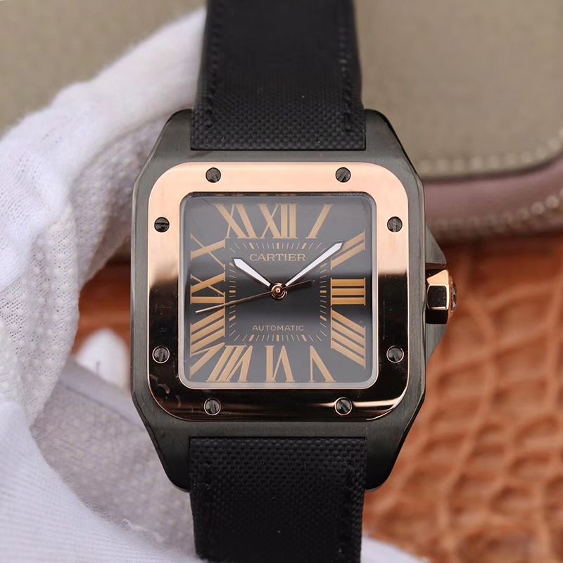 20190529131216360502 Cartier De Santos 100th Anniversary W2020009 RB Factory 18K Rose Gold Black Dial Replica Watch - UK Replica