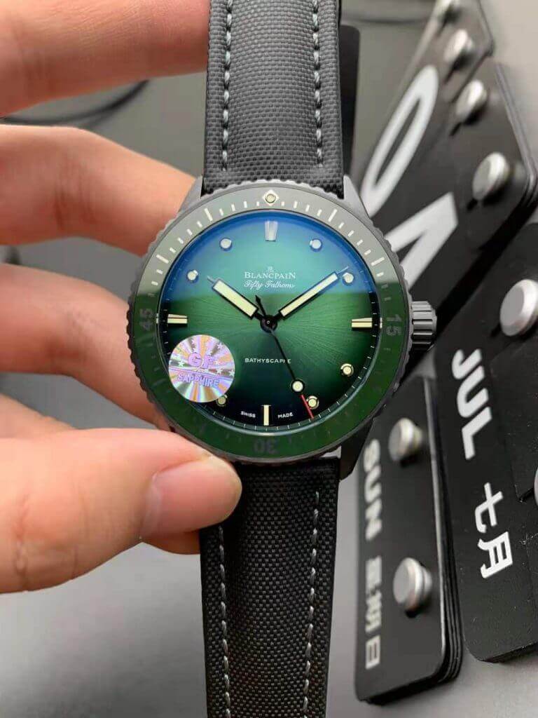 Blancpain Fifty Fathoms Bathyscaphe Mokkarran 5005 0153 NABA GF Factory Green Dial Replica Watch Blancpain Fifty Fathoms Bathyscaphe Mokkarran 5005 0153 NABA GF Factory Green Dial Replica Watch