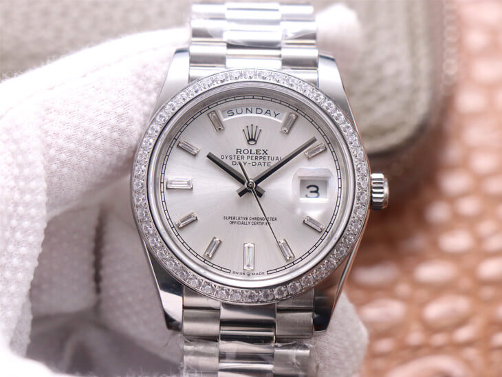 Rolex Day-Date M228349RBR-0001 EW Factory Diamond Silver Dial Replica Watch Rolex Day-Date M228349RBR-0001 EW Factory Diamond Silver Dial Replica Watch