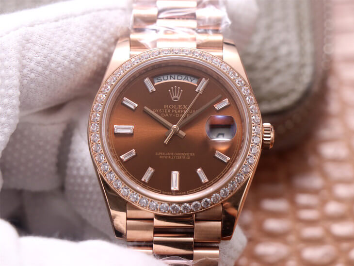 Rolex Day-Date M228345RBR-0006 EW Factory Diamond Chocolate Color Dial Replica Watch Rolex Day-Date M228345RBR-0006 EW Factory Diamond Chocolate Color Dial Replica Watch