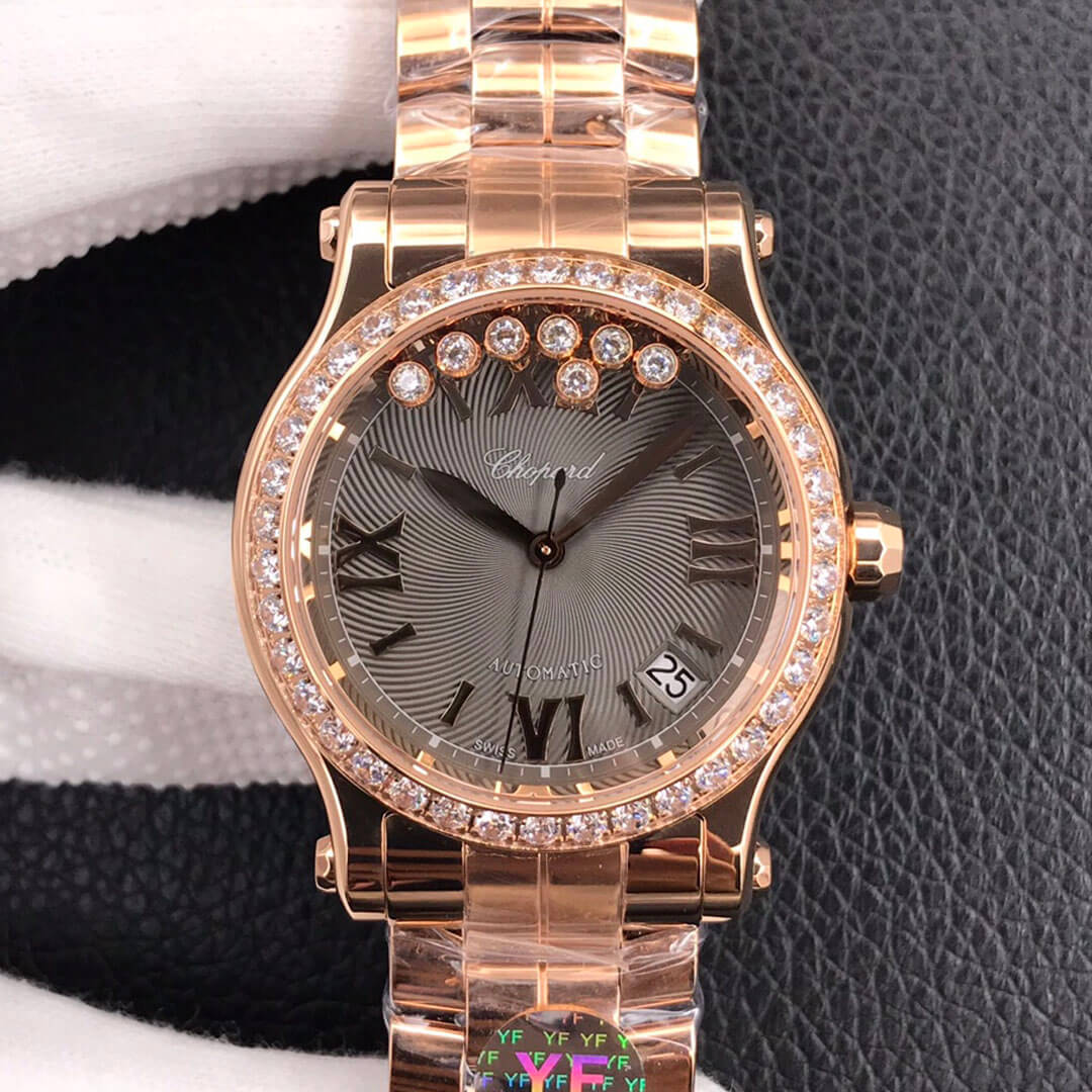 Chopard Happy Diamonds 274808-5015 YF Factory Rose Gold Dark Gray Dial Replica Watch Chopard Happy Diamonds 274808-5015 YF Factory Rose Gold Dark Gray Dial Replica Watch