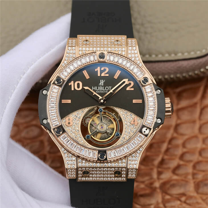 Hublot Big Bang Tourbillon Rose Gold Diamond Black Dial Replica Watch Hublot Big Bang Tourbillon Rose Gold Diamond Black Dial Replica Watch