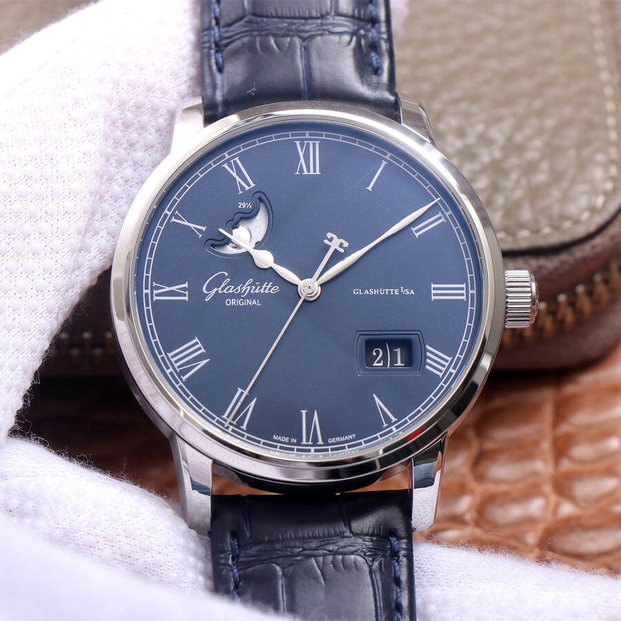 Glashutte Senator Moon Phase 1-36-04 V9 Factory Blue Leather Strap Replica Watch Glashutte Senator Moon Phase 1-36-04 V9 Factory Blue Leather Strap Replica Watch