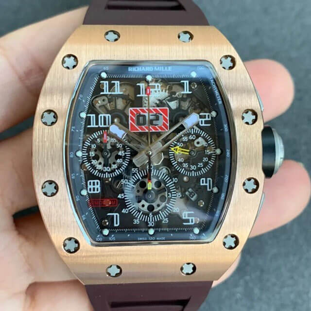 Richard Mille RM011 KV Factory Rose Gold Brown Rubber Strap Replica Watch Richard Mille RM011 KV Factory Rose Gold Brown Rubber Strap Replica Watch