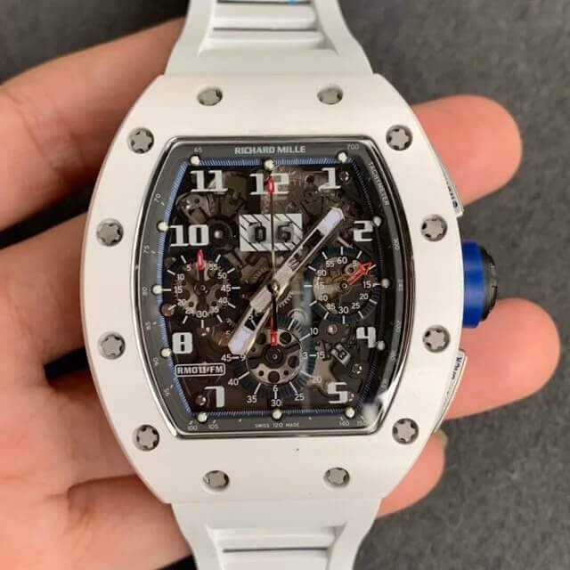 Richard Mille RM-011 KV Factory White Ceramic Rubber Strap Replica Watch