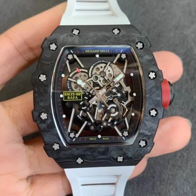Richard Mille RM35-02 KV Factory V3 Carbon Fiber White Rubber Strap Replica Watch Richard Mille RM35-02 KV Factory V3 Carbon Fiber White Rubber Strap Replica Watch