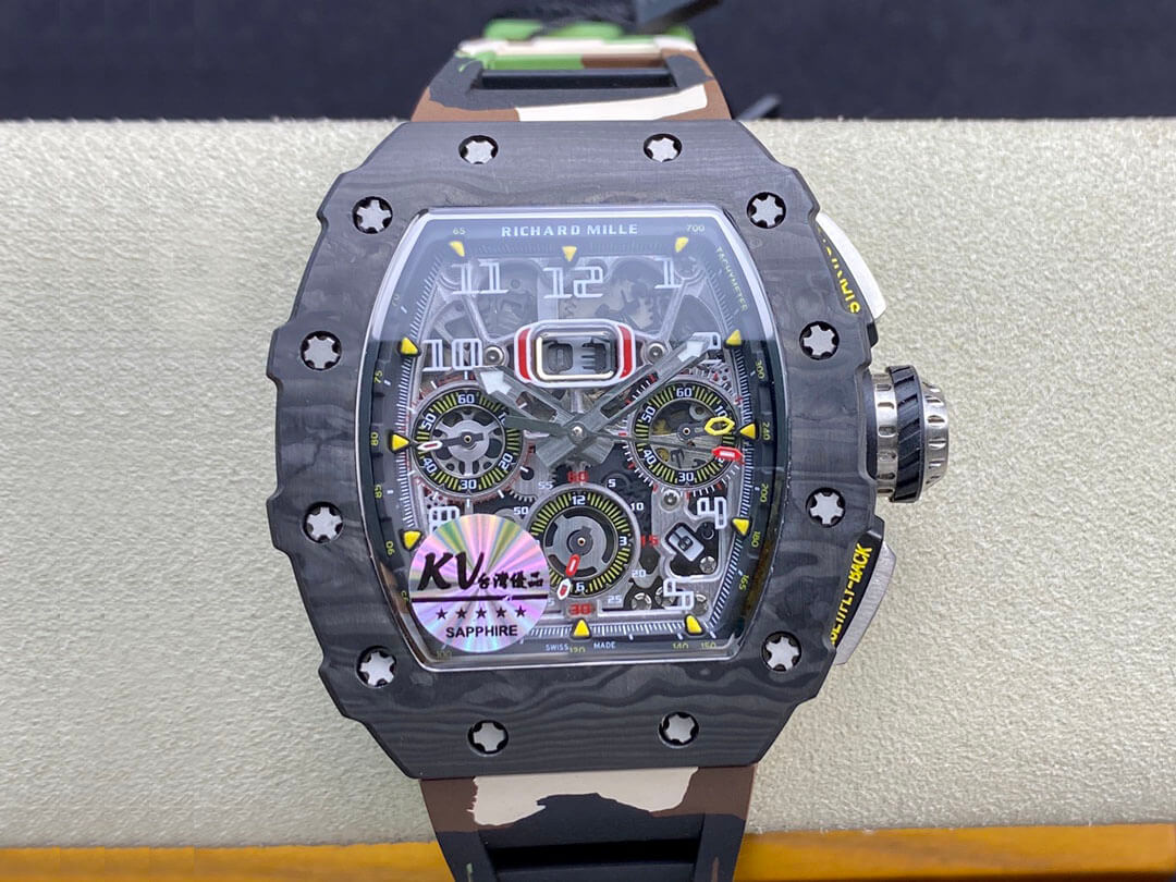Richard Mille RM-011 KV Factory V2 Carbon Fiber Camo Rubber Strap Replica Watch Richard Mille RM-011 KV Factory V2 Carbon Fiber Camo Rubber Strap Replica Watch