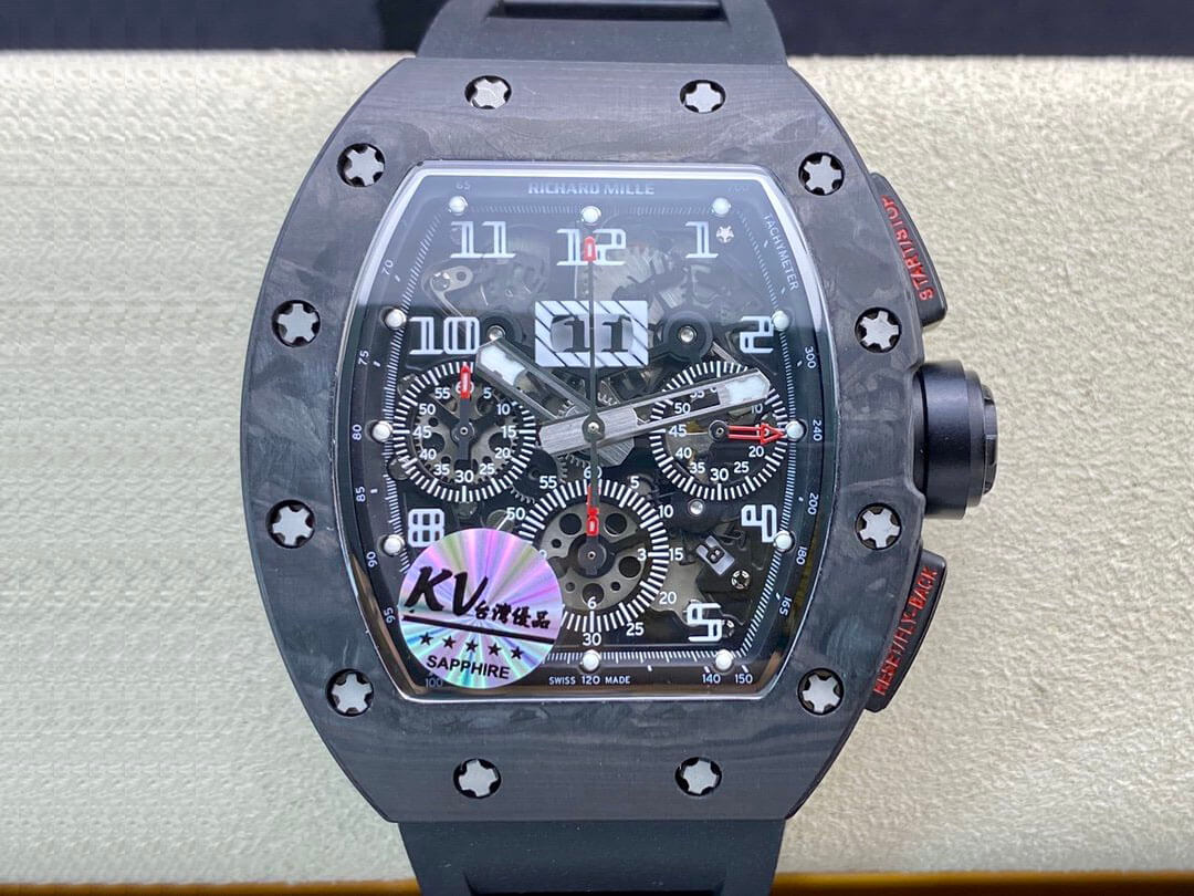 Richard Mille RM011 KV Factory Carbon Fiber Black Rubber Strap Replica Watch Richard Mille RM011 KV Factory Carbon Fiber Black Rubber Strap Replica Watch