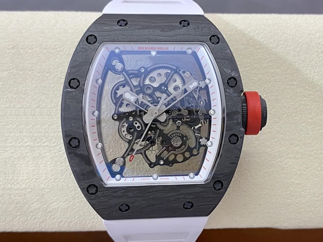 Richard Mille RM-055 BBR Factory Carbon Fiber White Strap Replica Watch Richard Mille RM-055 BBR Factory Carbon Fiber White Strap Replica Watch