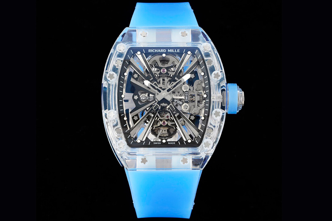 Richard Mille RM12-01 RM Factory Tourbillon Transparent Version Blue Strap Replica Watch Richard Mille RM12-01 RM Factory Tourbillon Transparent Version Blue Strap Replica Watch