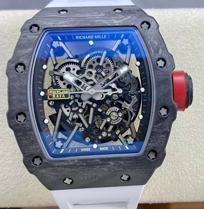 Richard Mille RM35-02 Carbon Fiber T+ Factory White Rubber Strap Replica Watch Richard Mille RM35-02 Carbon Fiber T+ Factory White Rubber Strap Replica Watch