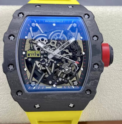 Richard Mille RM35-02 NTPT Carbon Fiber T+ Factory Yellow Rubber Strap Replica Watch Richard Mille RM35-02 NTPT Carbon Fiber T+ Factory Yellow Rubber Strap Replica Watch