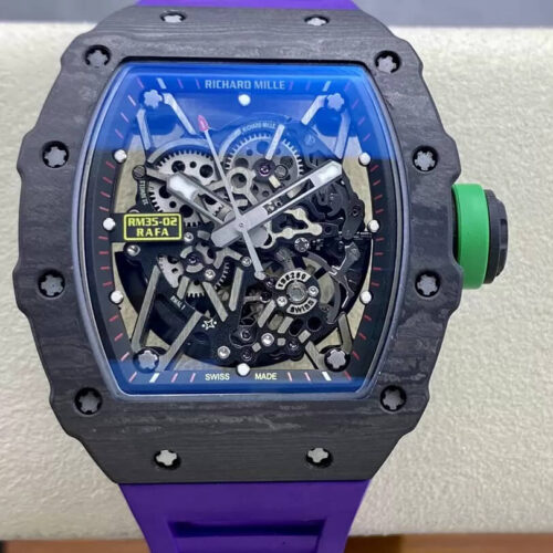 Richard Mille RM35-02 T+ Factory NTPT Carbon Fiber Purple Rubber Strap Replica Watch Richard Mille RM35-02 T+ Factory NTPT Carbon Fiber Purple Rubber Strap Replica Watch