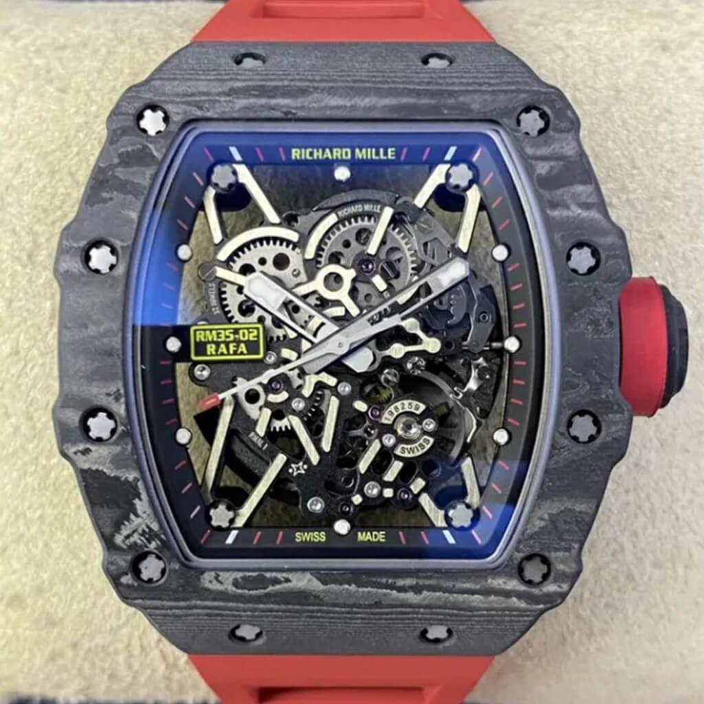Richard Mille RM35-02 T+ Factory Carbon Fiber Red Rubber Strap Replica Watch Richard Mille RM35-02 T+ Factory Carbon Fiber Red Rubber Strap Replica Watch