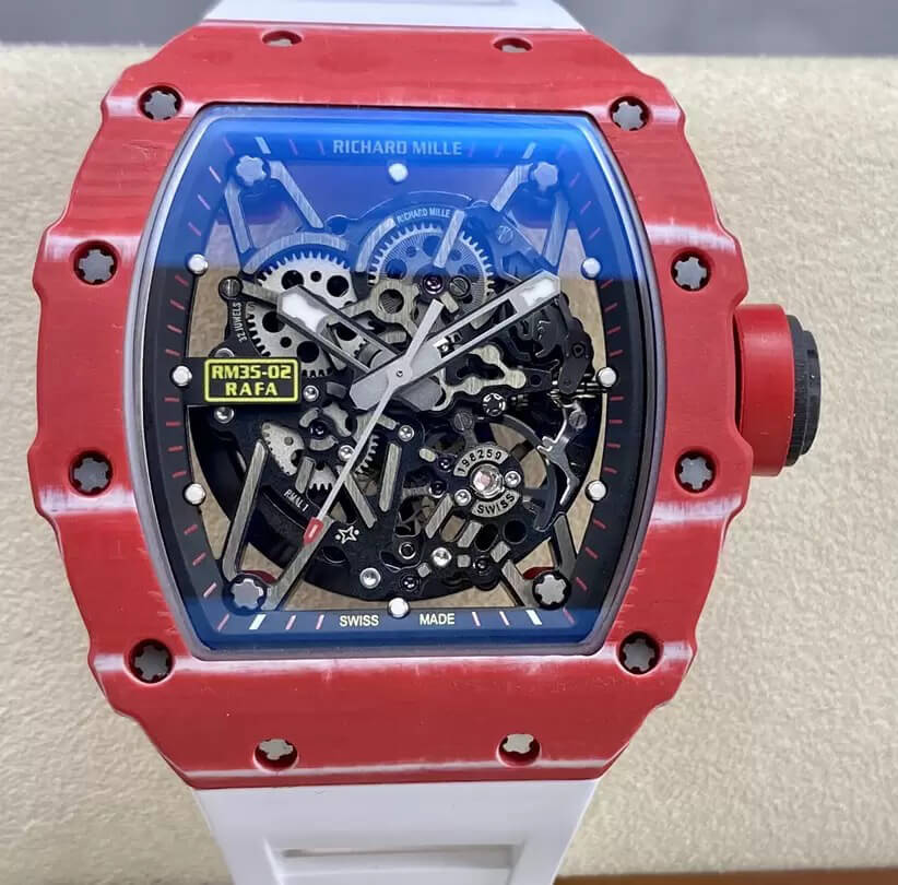 Richard Mille RM35-02 T+ Factory Carbon Fiber Case White Rubber Strap Replica Watch Richard Mille RM35-02 T+ Factory Carbon Fiber Case White Rubber Strap Replica Watch