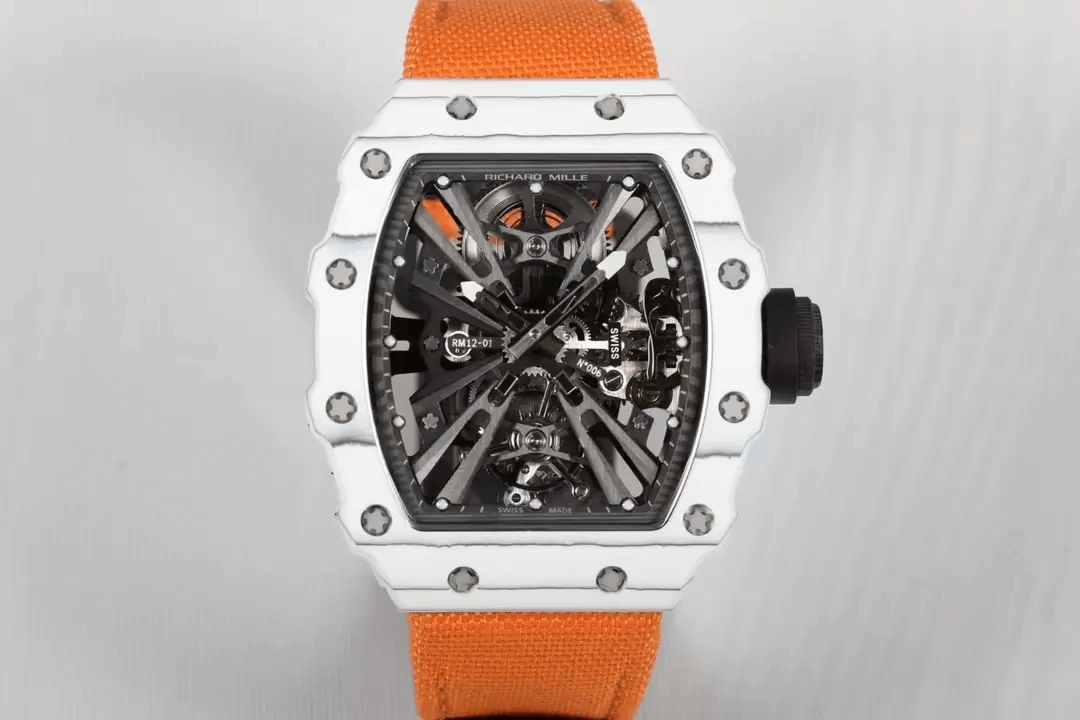 Richard Mille RM12-01 Tourbillon RM Factory Carbon Fiber Case Orange Strap Replica Watch Richard Mille RM12-01 Tourbillon RM Factory Carbon Fiber Case Orange Strap Replica Watch