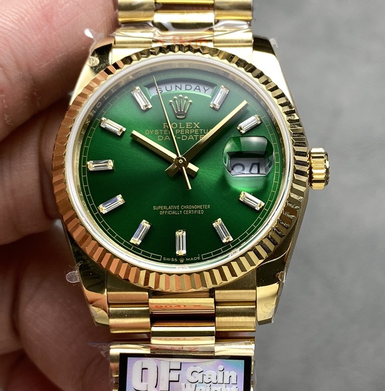 Rolex Day-Date m128238-0130 QF Factory Triangular Fluted Bezel Replica Watch - Best Quality Replica Watches UK Swiss Watch Brands 1:1 Replica Fake Watch