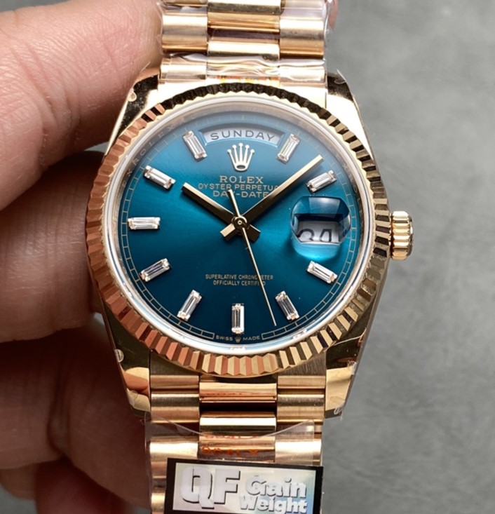 Rolex Day-Date m128235-0085 QF Factory Rose Gold Strap Replica Watch - Best Quality Replica Watches UK Swiss Watch Brands 1:1 Replica Fake Watch