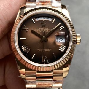 Rolex Day-Date m128235-0075 QF Factory Rose Gold Case Display Replica Watch - Best Quality Replica Watches UK Swiss Watch Brands 1:1 Replica Fake Watch