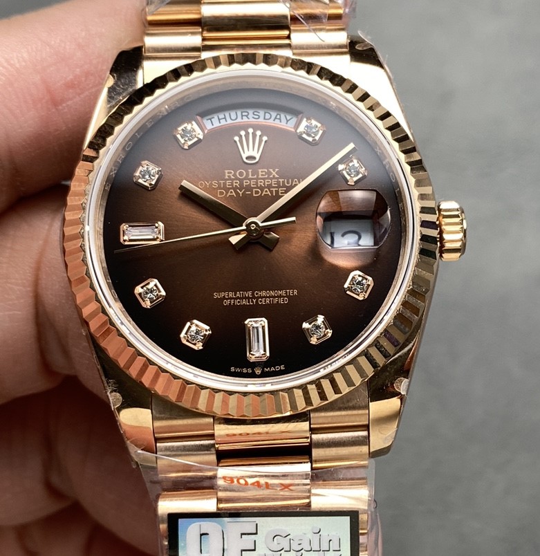 Rolex Day-Date m128235-0037 QF Factory Gradient Brown Dial Replica Watch - Best Quality Replica Watches UK Swiss Watch Brands 1:1 Replica Fake Watch