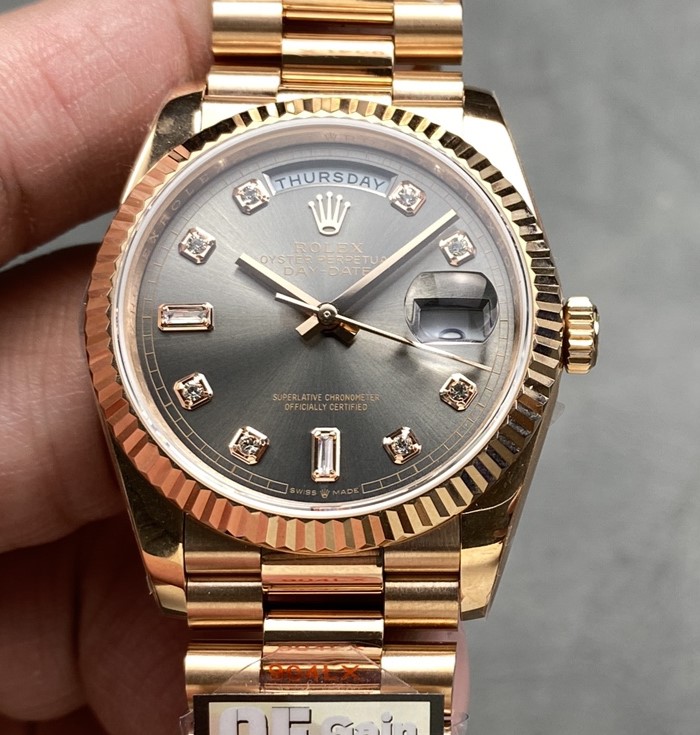 Rolex Day-Date m128235-0050 QF Factory Rose Gold Bezel Replica Watch - Best Quality Replica Watches UK Swiss Watch Brands 1:1 Replica Fake Watch