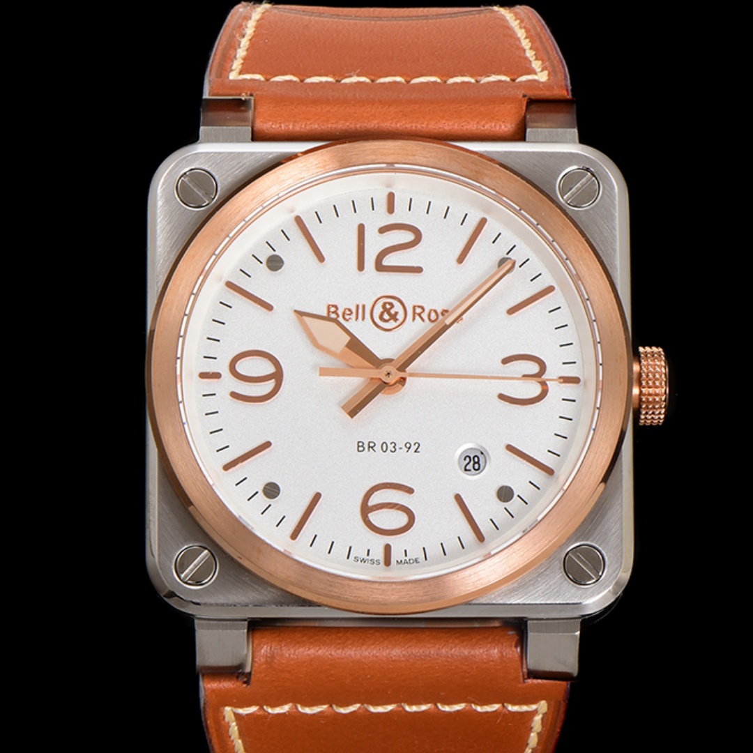 Bell & Ross Instruments BR03A-WH-STPG-SCA BR Factory Red Gold Bezel Replica Watch - Best Quality Replica Watches UK Swiss Watch Brands 1:1 Replica Fake Watch